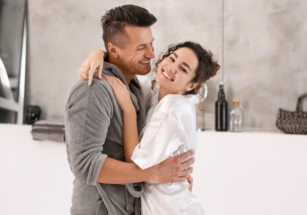 A happy couple in a new bathroom